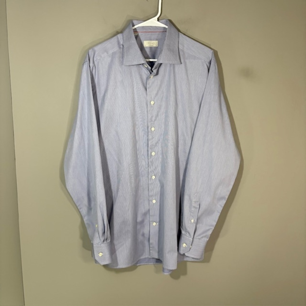 Eton Shirt Mens 18 46 Blue Stripe Regular Fit 100% Cotton Dress Long Sleeve
